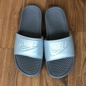 Nike silver slides